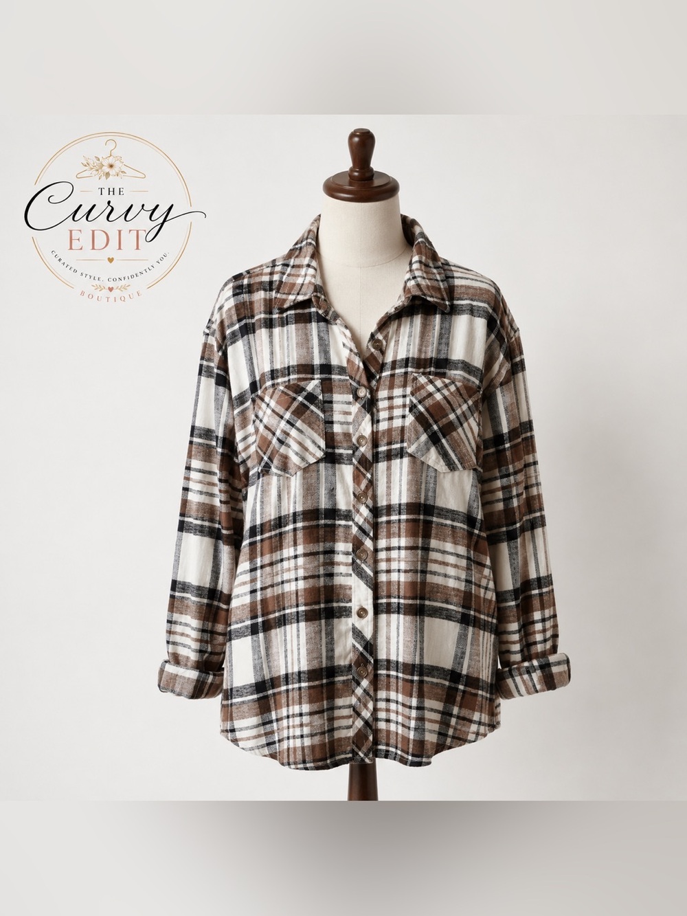 Maurices 100% Cotton Plaid Flannel Button-Up Shirt | XXL | Brown, Cream & Black